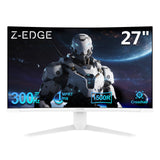 Z-EDGE UG27S White Monitor. 27 Curved Gaming Monitor 300Hz Monitor. 1ms 16:9 FHD 1080P Frameless Curved Monitor. UG27S Eye Care. 2×DP. 2×HDMI