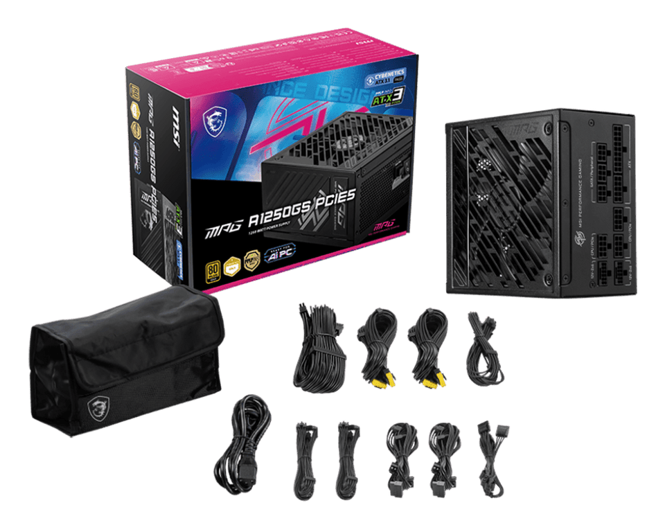 1250W MSI MPG A1250GS PCIE5 ATX 3.1 Gold Modular PSU