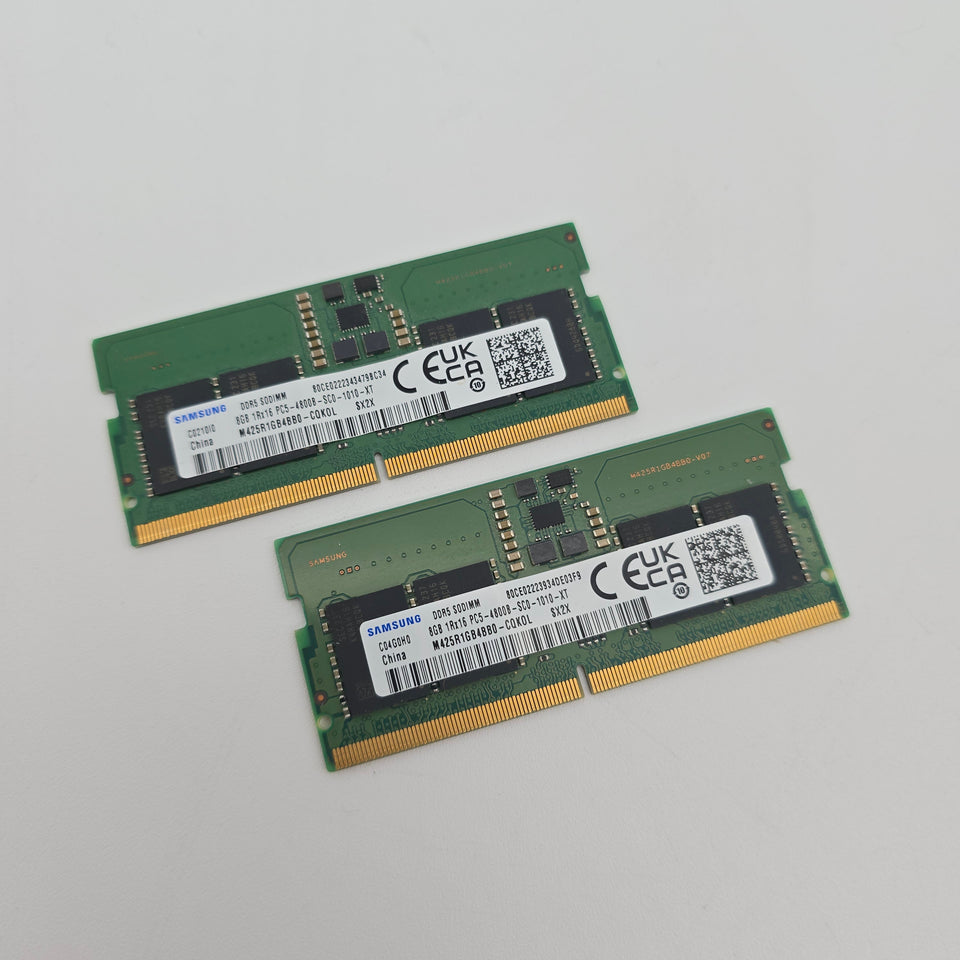 16GB DDR5 SODIMM RAM for Laptop. 2x8GB Samsung Memory. 4800MHz