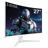 Z-EDGE UG27S White Monitor. 27 Curved Gaming Monitor 300Hz Monitor. 1ms 16:9 FHD 1080P Frameless Curved Monitor. UG27S Eye Care. 2×DP. 2×HDMI