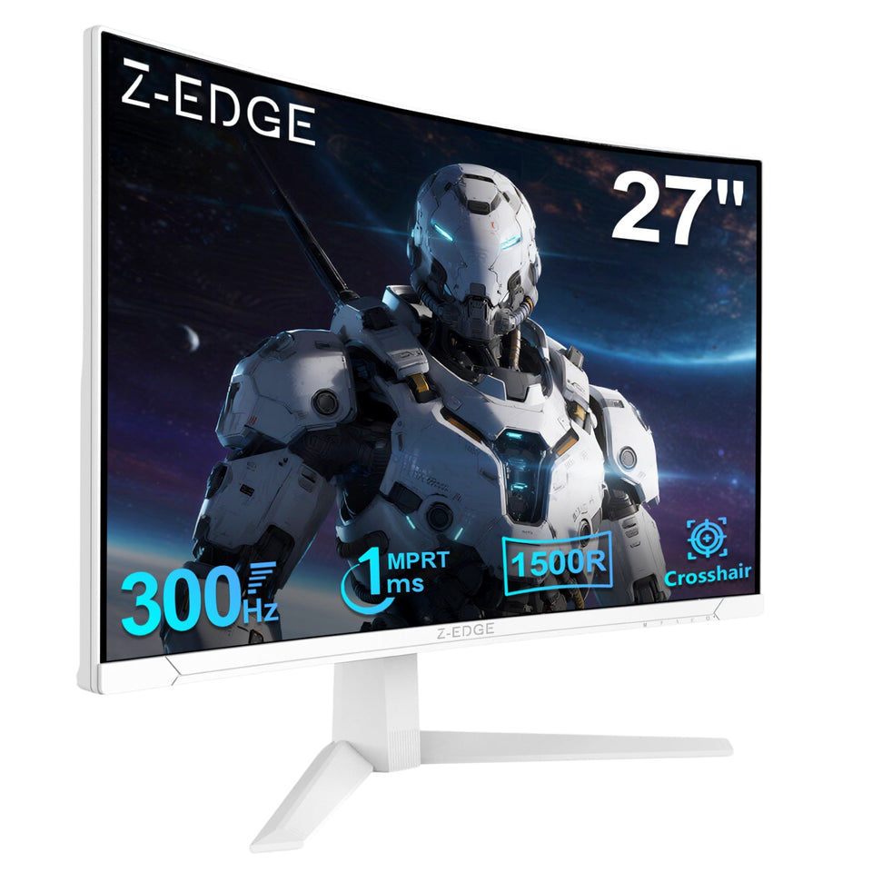 Z-EDGE 27 300Hz Curved Gaming Monitor. 1ms 16:9 FHD 1080P Frameless Curved Monitor.  White Monitor 2×DP. 2×HDMI