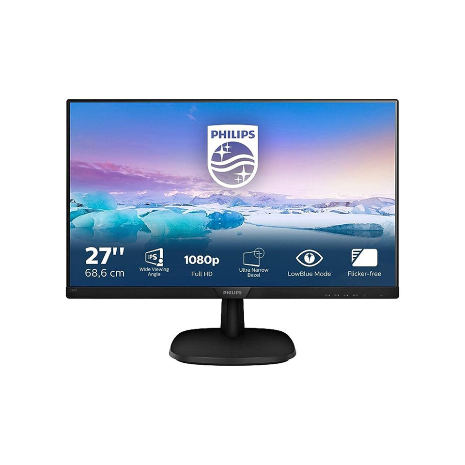 Philips V-Line 27 Full HD 1920 x 1080 Monitor 75Hz Refresh Rate Built-in Speakers Flicker-Free Low Blue Light Frameless Anti-Glare Backlit LED IPS Monitor VESA Mount VGA HDMI DisplayPort(273V7QJAB )
