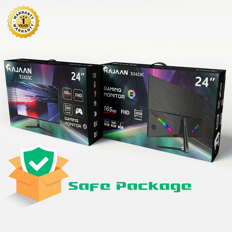 HAJAAN 24 Inch FHD 1080p Curved Gaming Monitor with RGB lighting. 165 Hz Refresh Rate. Tilt Adjustment. Wall Mountable HDMI. DP. USB Ports (X2423C) - 1 Year Warranty