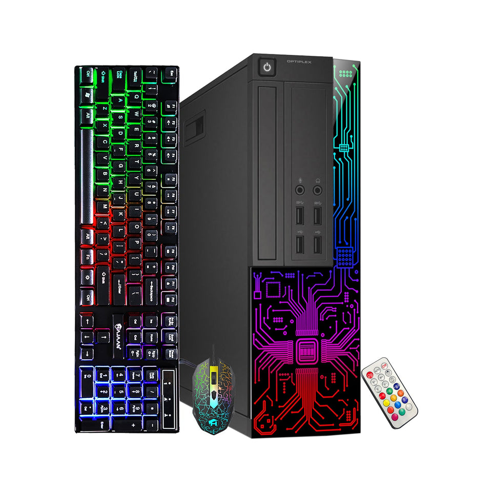 Dell OptiPlex Gaming Desktop Computer with Customized RGB Lights Intel i7 Quad-Core Processor 16GB RAM 512GB -1TB SSD Win 10 Pro WIFI. Gaming PC Keyboard & Mouse - Refurbished