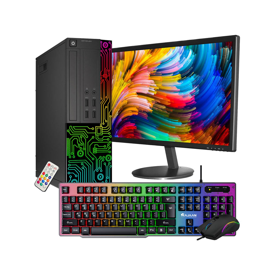 Dell OptiPlex Desktop Customized RGB Lights Computer with 22/24 Inch Monitor. Intel i5 Quad-Core Processor. 8GB -16GB RAM. 256 -2TB SSD. Wi-Fi. Windows 10 - Refurbished