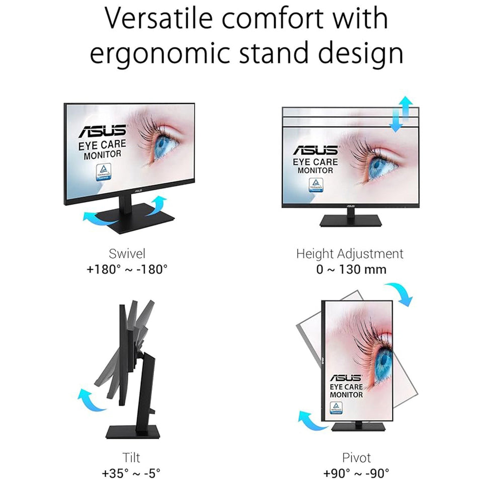 ASUS 24 Inch IPS Full HD(1920 x 1080) monitor 75Hz Refresh Rate Adaptive-Sync. Flicker Free. Speakers. VESA. HDMI. DisplayPort. VGA. Height Adjustable (VA24DQSB)