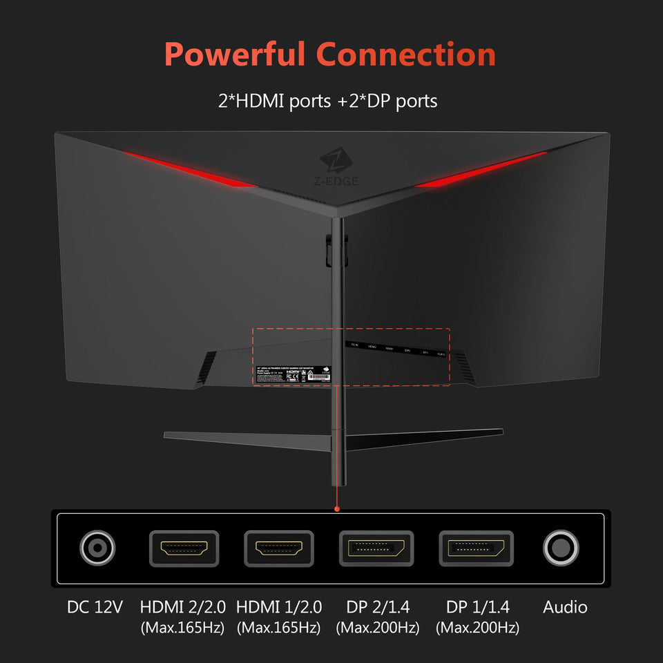 Z-EDGE 30 Ultrawide Curved Gaming Monitor 200Hz 1ms WFHD 21:9. Frameless LED Monitor. HDMI & DP. Universal Mount Compatible