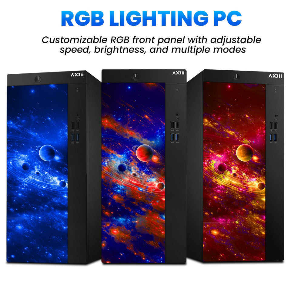 AXOII Custom RGB Desktop PC Computer. Intel Core i5 - 8th Gen Up to 4.10GHz processor. 16GB DDR4 RAM. 512GB - 1TB NVMe SSD. 24/27 Inch FHD Monitor. Wi-Fi. Bluetooth Adapter - Windows 11 Pro