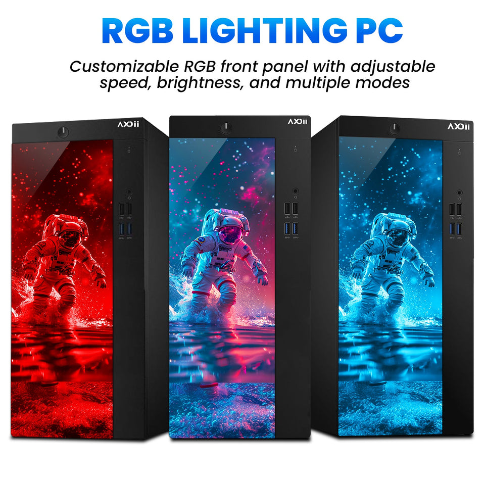 AXOII Custom RGB Desktop PC. Intel Core i5 - 8th Gen Up to 4.10GHz processor. 16GB DDR4 RAM. 512GB - 1TB NVMe SSD. 24/27 Inch FHD Monitor. Wi-Fi. Bluetooth Adapter - Windows 11 Pro