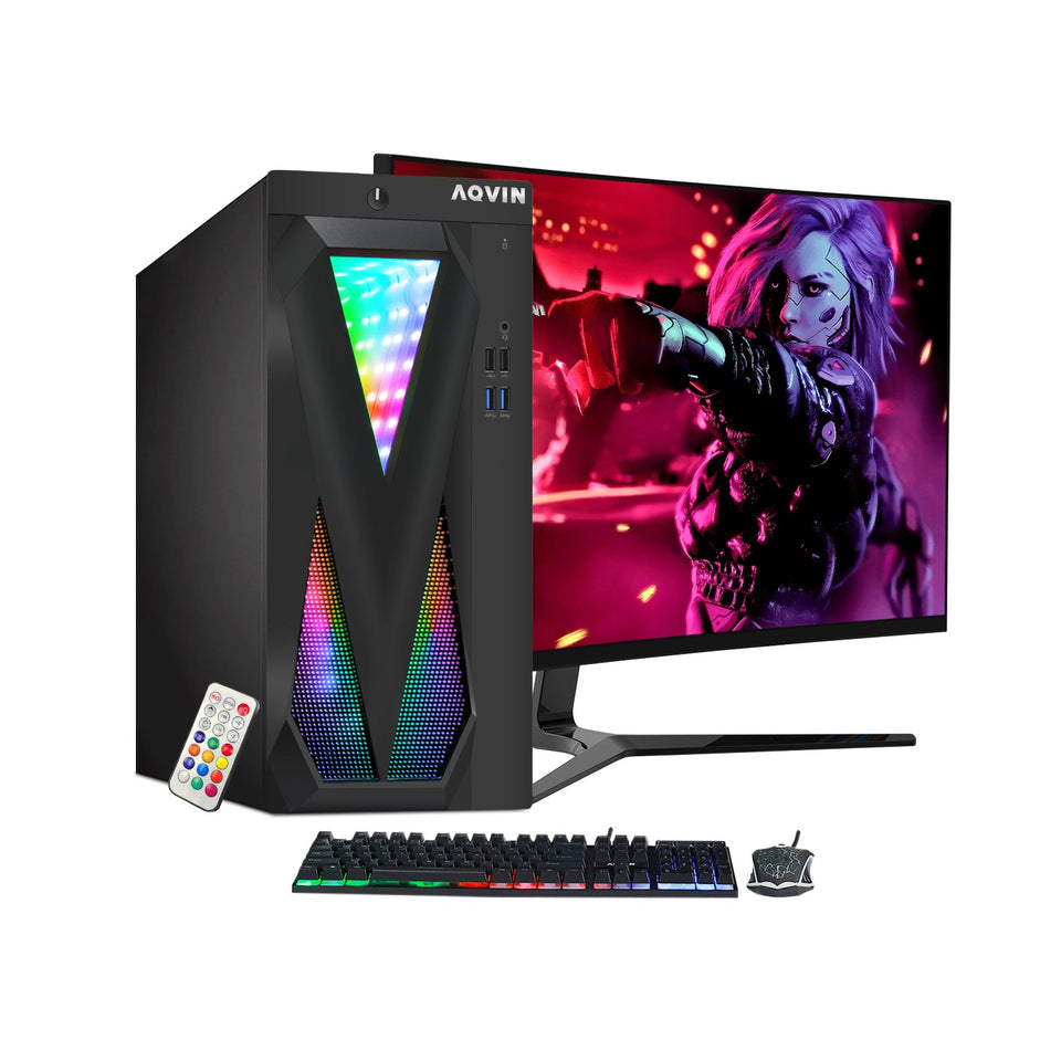 Gaming PC AQVIN Computer Tower PC. 27-inch Curved Gaming Monitor. Intel Core i7 - 6th/ 7th CPU.  32GB DDR4 RAM. 1TB SSD. RX 550/GTX1630/1050Ti/1650 HDMI. Windows 10 Pro. WIFI - Refurbished