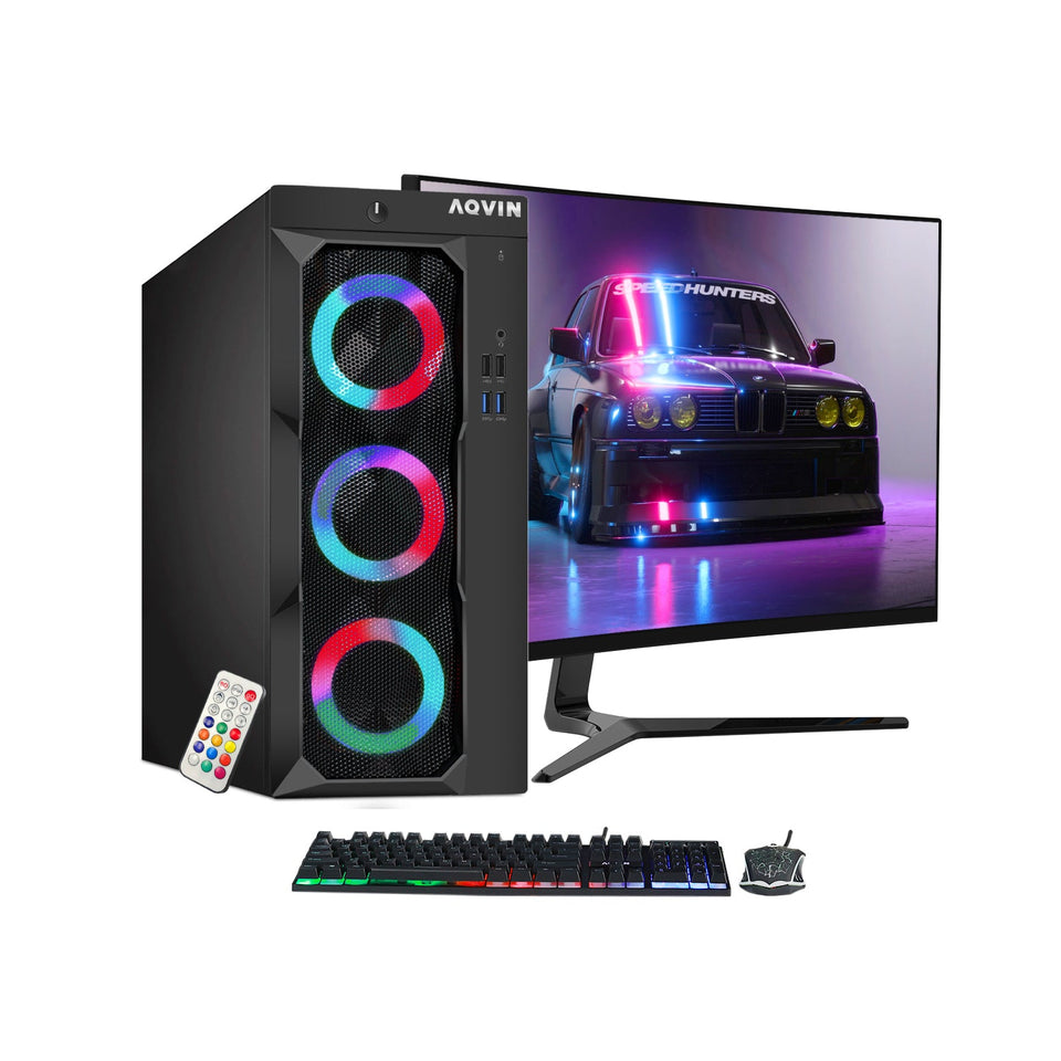 AQVIN Tower Desktop Computer Windows 11 Pro Gaming PC. 27-inch Curved Gaming Monitor. Intel Core i5 - i7 8th Gen CPU.  32GB DDR4 RAM. 1TB SSD. RX 550/GTX1630/1050Ti/1650 HDMI. WIFI - Refurbished