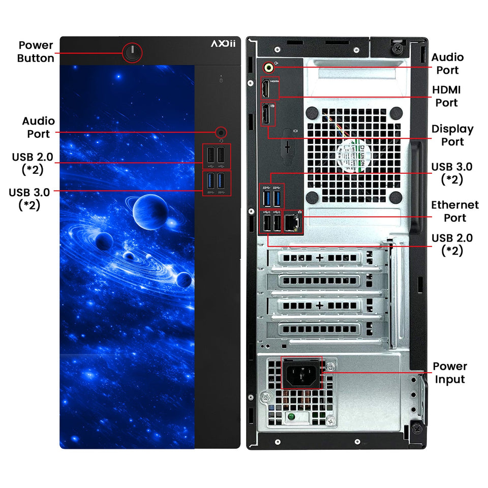AXOII Custom RGB Desktop PC Computer. Intel Core i5 - 8th Gen Up to 4.10GHz processor. 16GB DDR4 RAM. 512GB - 1TB NVMe SSD. 24/27 Inch FHD Monitor. Wi-Fi. Bluetooth Adapter - Windows 11 Pro