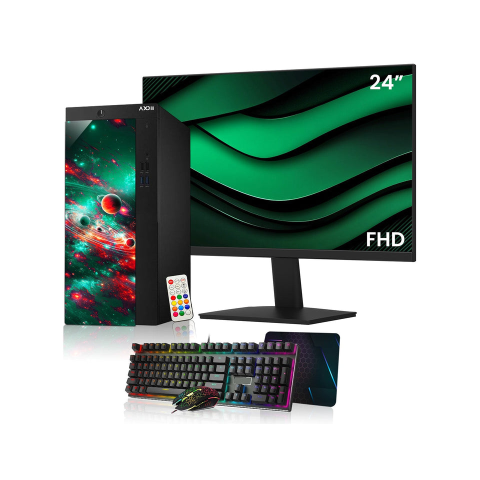 AXOII Custom RGB Desktop PC Computer. Intel Core i5 - 8th Gen Up to 4.10GHz processor. 16GB DDR4 RAM. 512GB - 1TB NVMe SSD. 24/27 Inch FHD Monitor. Wi-Fi. Bluetooth Adapter - Windows 11 Pro