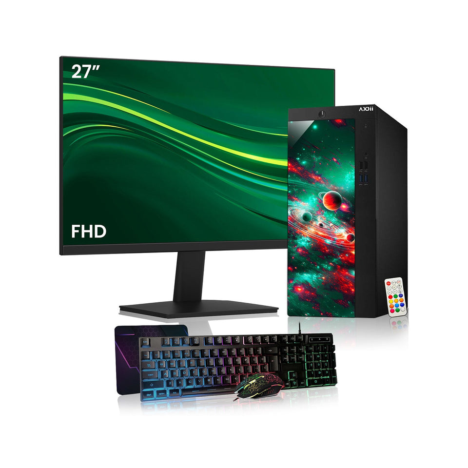 AXOII Custom RGB Desktop PC Computer. Intel Core i5 - 8th Gen Up to 4.10GHz processor. 16GB DDR4 RAM. 512GB - 1TB NVMe SSD. 24/27 Inch FHD Monitor. Wi-Fi. Bluetooth Adapter - Windows 11 Pro