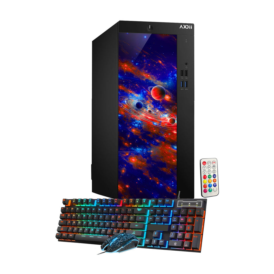 AXOII Custom RGB Desktop PC Computer. Intel Core i5 - 8th Gen Up to 4.10GHz processor. 16GB DDR4 RAM. 512GB - 1TB NVMe SSD. 24/27 Inch FHD Monitor. Wi-Fi. Bluetooth Adapter - Windows 11 Pro