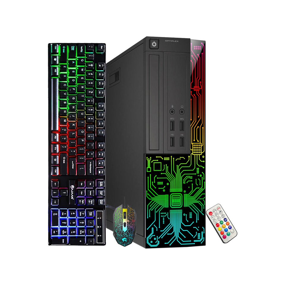 Dell OptiPlex Gaming Desktop Computer with Customized RGB Lights Intel i7 Quad-Core Processor 16GB RAM 512GB -1TB SSD Win 10 Pro WIFI. Gaming PC Keyboard & Mouse - Refurbished