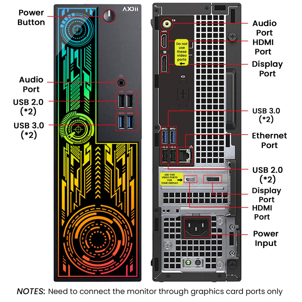 AXOII ELECTRA RGB Gaming Desktop Computer PC. Intel Core I7 - 6700 Up to 4.0GHz Processor. Graphics Card - RX 550 / GT 1030. 16GB - 32GB DDR3L RAM. 512GB - 1TB SSD. Wi-Fi. Bluetooth - Windows 11 Pro