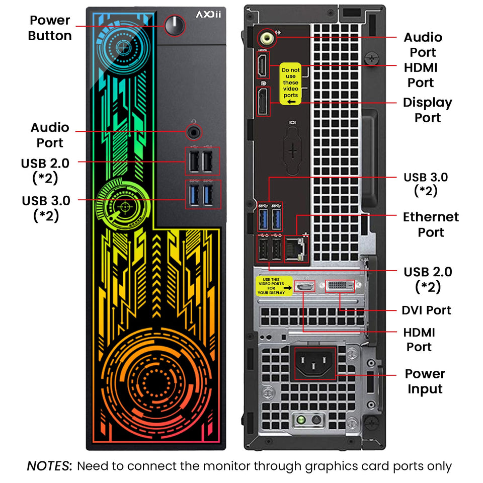 AXOII Electra Gaming PC. Intel Core i7 Processor. Graphics Card - AMD RX 550 / GT1030. 16GB DDR4 RAM. 512GB SSD. 24 Inch FHD Monitor. Headset / Speaker - Windows 11 Pro