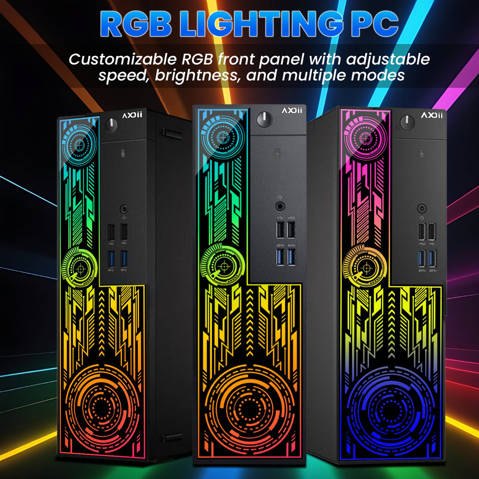 AXOII ELECTRA RGB Gaming Desktop Computer PC. Intel Core I7 - 6700 Up to 4.0GHz Processor. Graphics Card - RX 550 / GT 1030. 16GB - 32GB DDR3L RAM. 512GB - 1TB SSD. Wi-Fi. Bluetooth - Windows 11 Pro