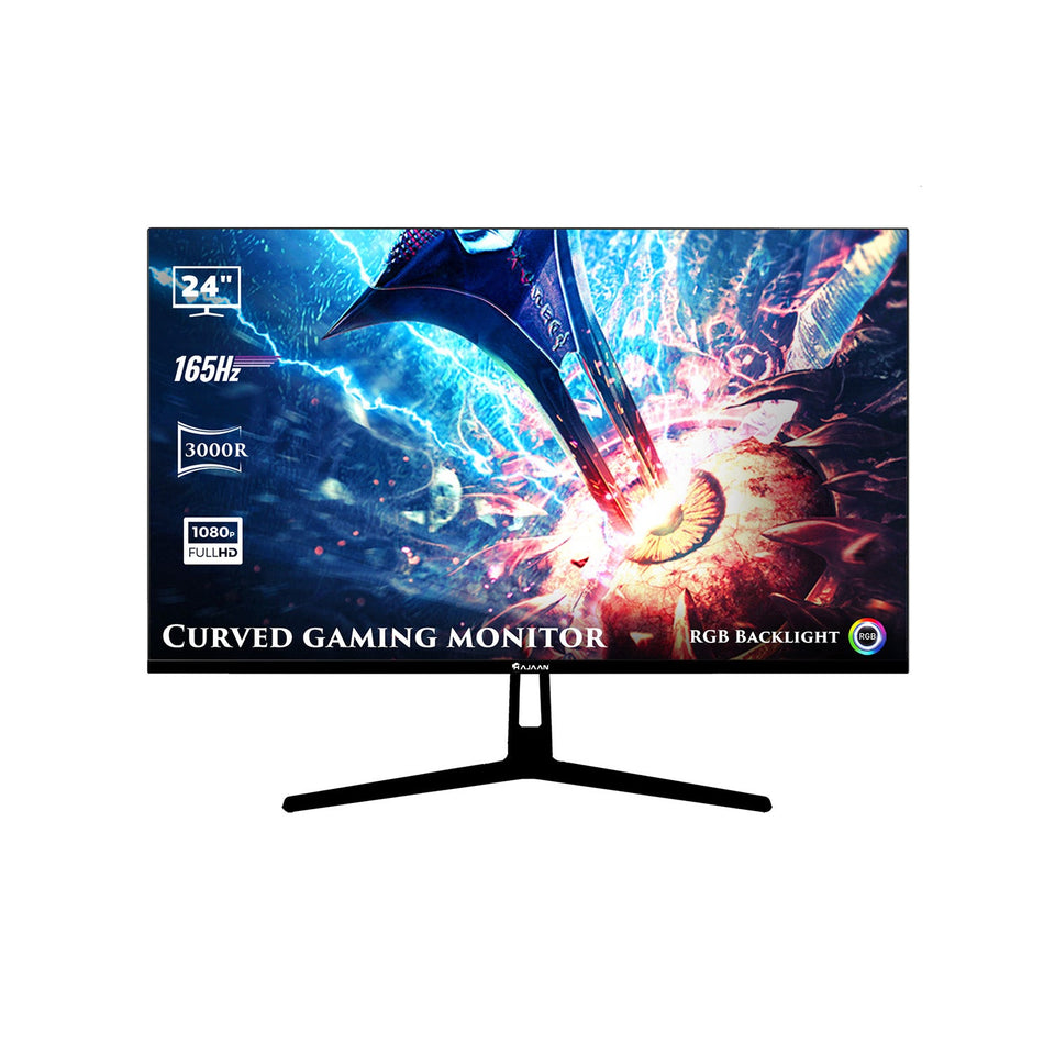 HAJAAN 24 Inch FHD 1080p Curved Gaming Monitor with RGB lighting. 165 Hz Refresh Rate. Tilt Adjustment. Wall Mountable HDMI. DP. USB Ports (X2423C) - 1 Year Warranty