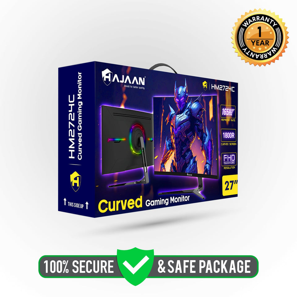 HAJAAN 27 Inch FHD Curved Gaming Monitor with RGB Backlight 165Hz Refresh Rate | VA Panel. Wall Mountable | HDMI. DP. USB (HM2724C)