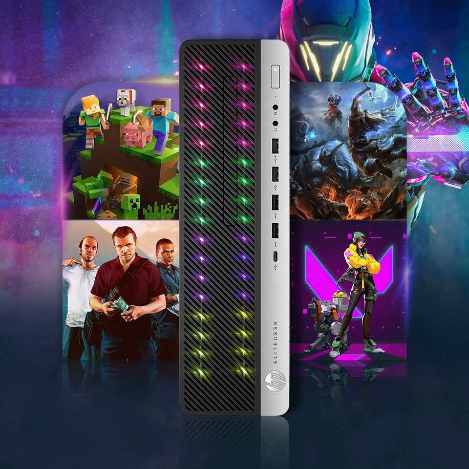 HP RGB Gaming PC EliteDesk 800 G4 SFF Windows 11 Pro Desktop Computer - GeForce RTX 3050 6GB GDDR6 | Intel i5/ i7 Hexa-Core 8th Gen CPU | 16GB - 32GB DDR4 RAM | 1TB - 2TB SSD | WIFI Adapter - Refurbished