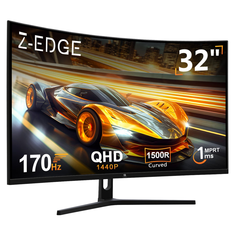 Z-EDGE 32 Inch 180Hz Curved Gaming Monitor. QHD 1440P VA Display. 1ms MPRT. AMD FreeSync. HDR Support. VESA Mount Compatible