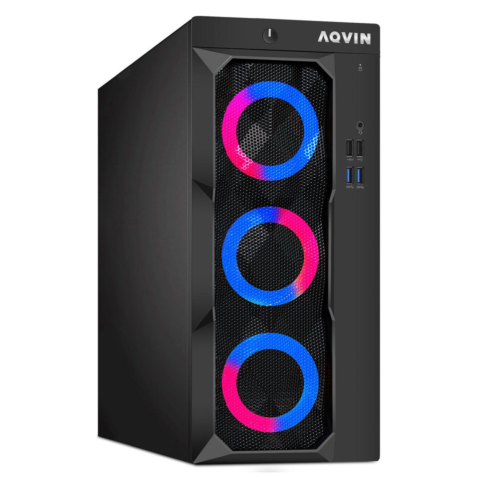 Gaming Desktop AQVIN Computer Tower PC. Intel Core i7 - 6th/ 7th CPU.  32GB DDR4 RAM. 1TB SSD Storage. RX 550/GTX1630/1050Ti/1650. Windows 10 Pro. RGB Keyboard and Mouse - Refurbished