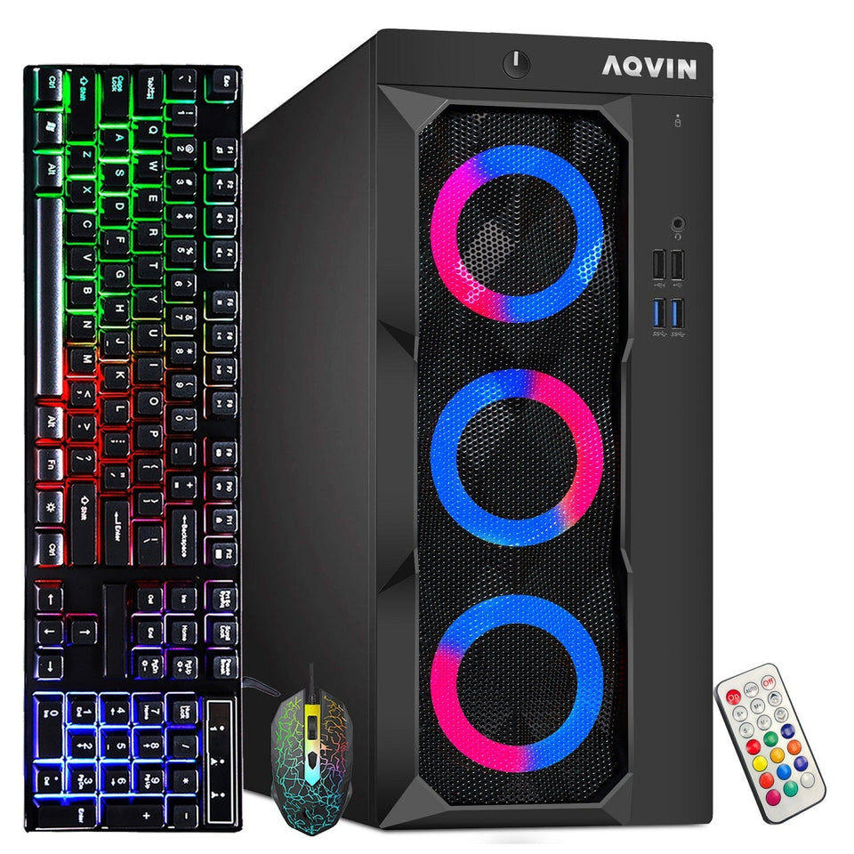 AQVIN Tower Desktop Computer Windows 11 Pro Gaming PC. 27-inch Curved Gaming Monitor. Intel Core i5 - i7 8th Gen CPU.  32GB DDR4 RAM. 1TB SSD. RX 550/GTX1630/1050Ti/1650 HDMI. WIFI - Refurbished