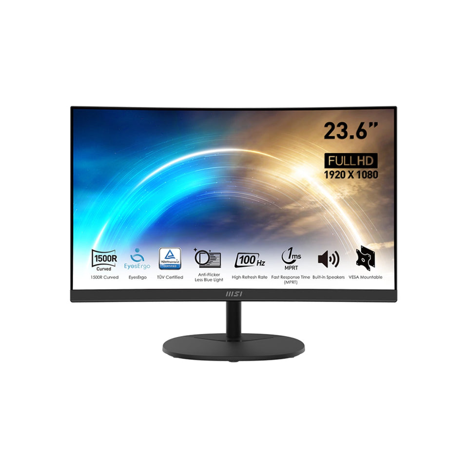 MSI PRO MP2412C Series 24-Inch FHD (1920 x 1080) Curved Screen Business & Productivity Monitor - 100Hz Refresh Rate. Anti-Flicker Technology With Built-in Speakers. HDMI / Display Port