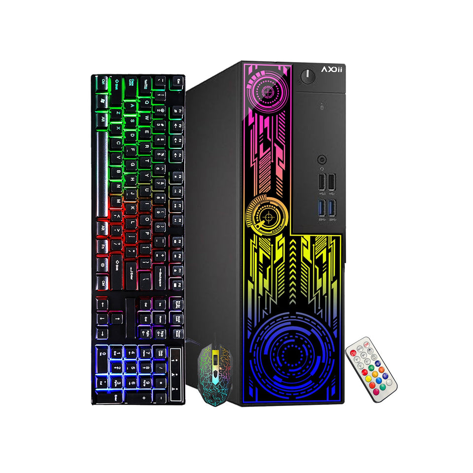 AXOII Electra Gaming PC. Intel Core i7 Processor. Graphics Card - AMD RX 550 / GT1030. 16GB DDR4 RAM. 512GB SSD. 24 Inch FHD Monitor. Headset / Speaker - Windows 11 Pro