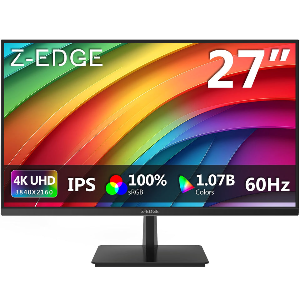 Z-EDGE 27 Inch 4K Monitor. Gaming Monitor. UHD 2160P IPS Display. AMD FreeSync. HDR Support. VESA Mount Compatible. Black