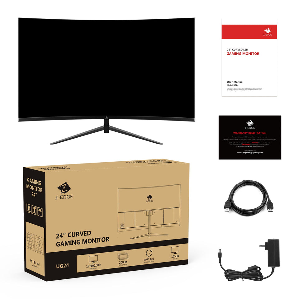 Z-EDGE 24 Inch Curved Gaming Monitor 180Hz 1ms MPRT. 16:9 Full HD LED Monitor. VA Panel. 300cd/m² Brightness. HDMI DP Port - Black
