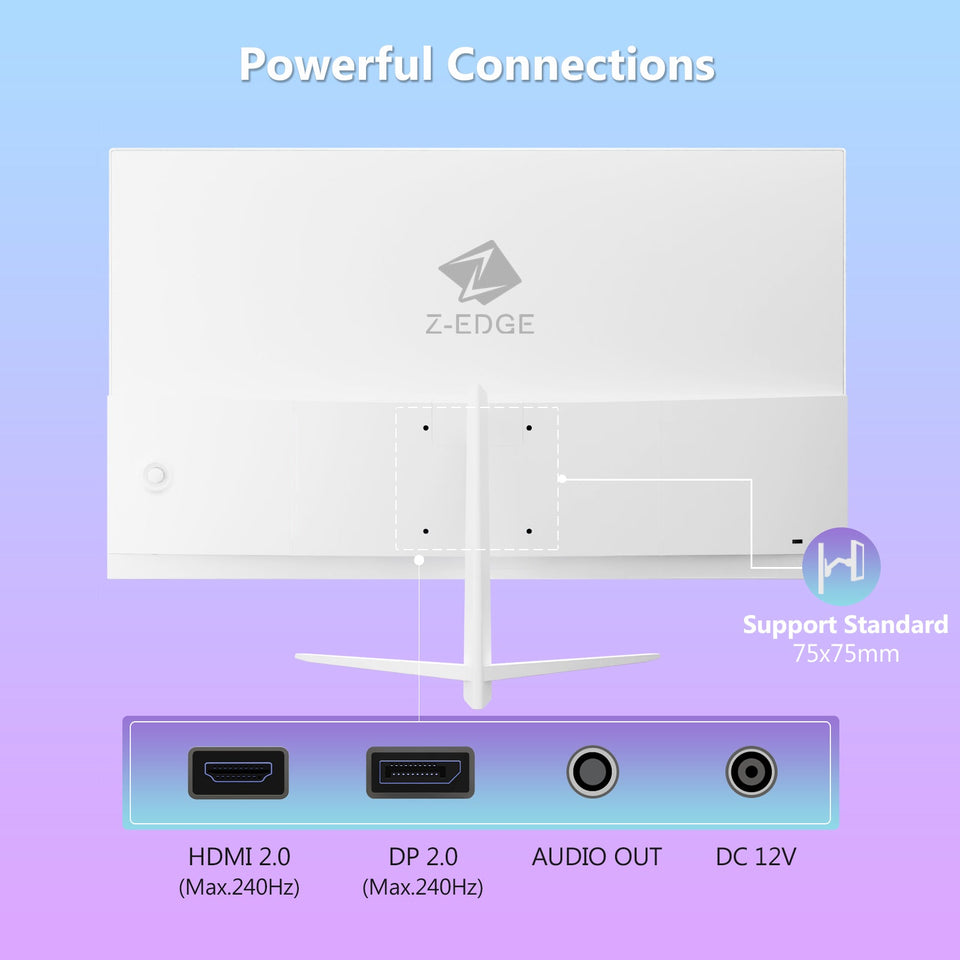 Z-EDGE 24 240Hz IPS Gaming Monitor - White Monitor