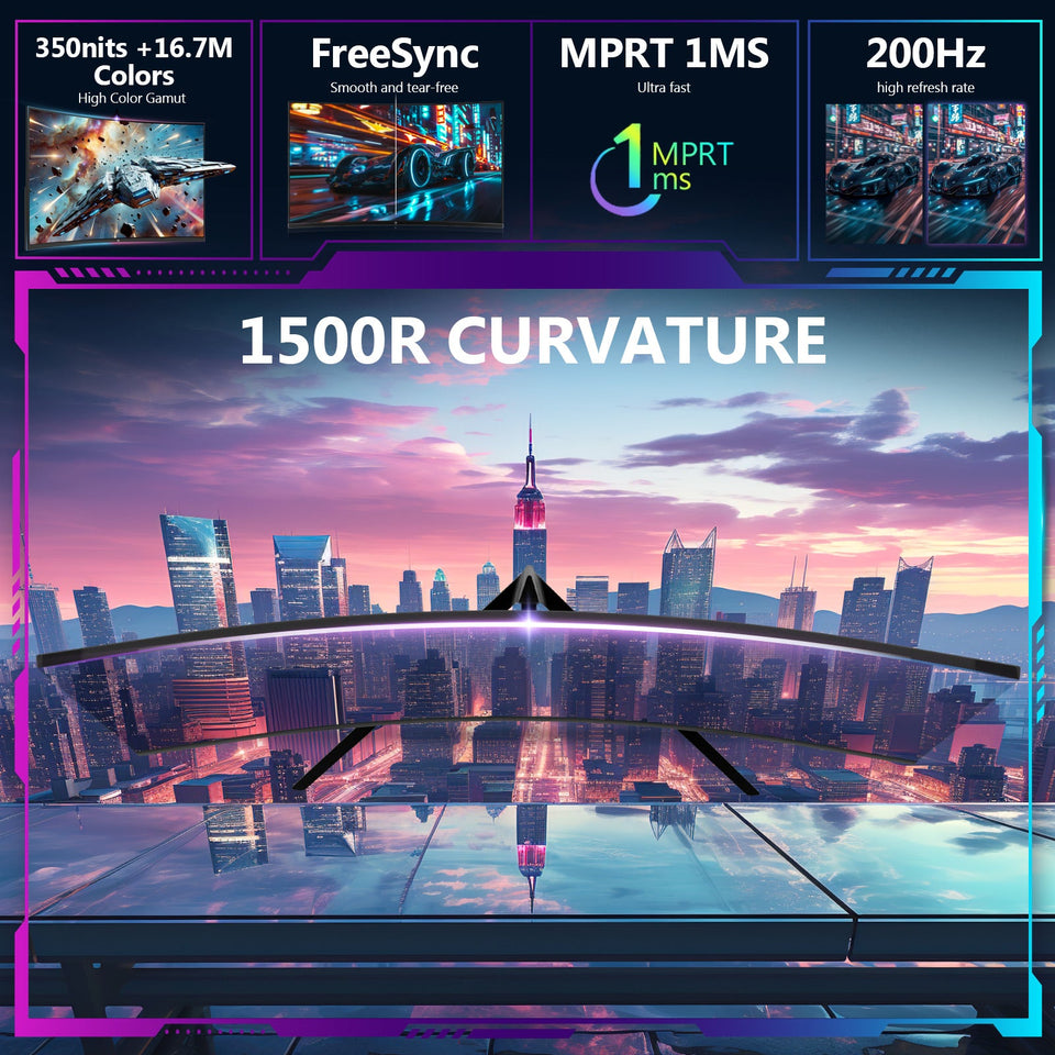 Z-EDGE UG27 27-inch Curved Gaming Monitor 16:9 1920x1080 200Hz 1ms Frameless LED Gaming Monitor. DPHDMI