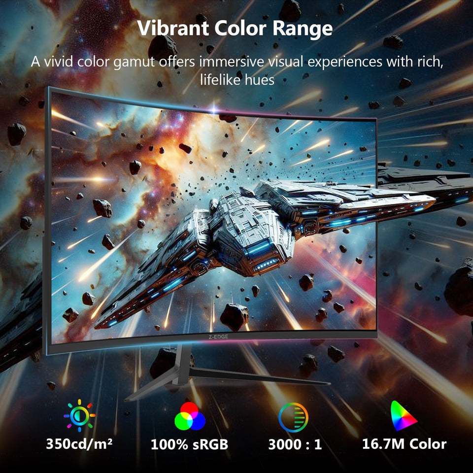 Z-EDGE UG27 27-inch Curved Gaming Monitor 16:9 1920x1080 200Hz 1ms Frameless LED Gaming Monitor. DPHDMI