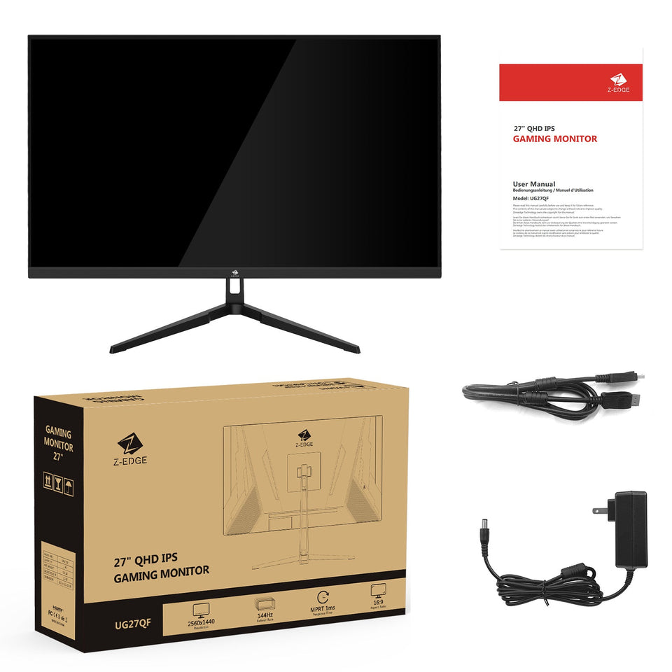 27 inch Gaming Monitor 144Hz 1ms. QHD 2560 x 1440 2K. Z-Edge UG27QF IPS Black Computer Monitor. HDR. Eye Care. HDMI x 2. DP x 2