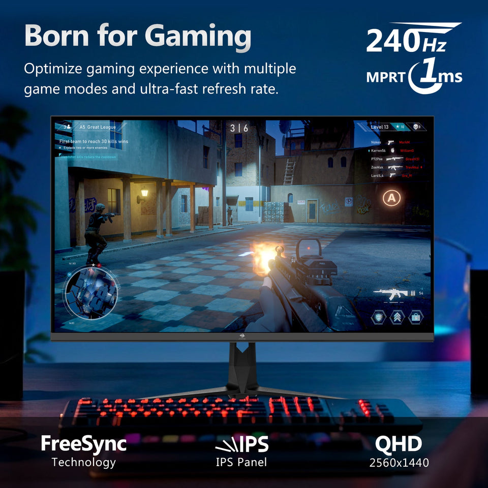 Z-EDGE 27 240Hz 2K IPS Gaming Monitor. QHD(2560x1440)   Freesync. HDMl x2. DisplayPort x2