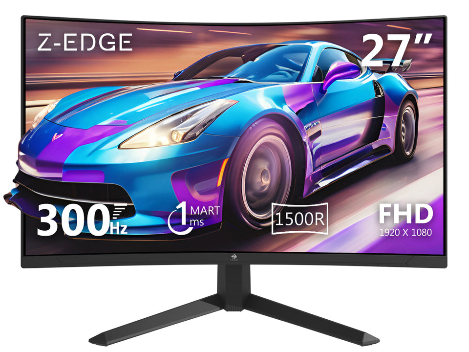 Z-Edge 27 Inch Curved Gaming Monitor 300Hz. 1ms 16:9 FHD 1080P Frameless. Eye Care. 2 DP. 2HDMI