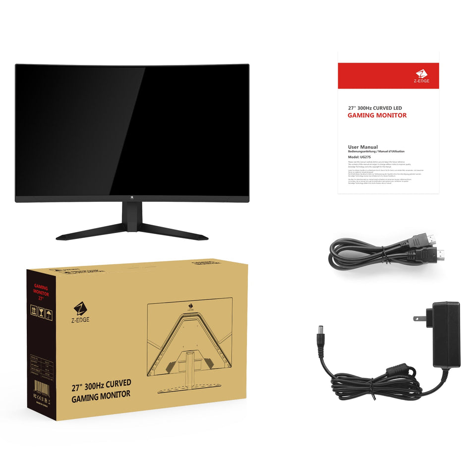 Z-EDGE 27 inch Curved Gaming Monitor 300Hz Monitor. 1ms 16:9 FHD 1080P Frameless Curved Monitor. UG27S Eye Care. 2×DP. 2×HDMI