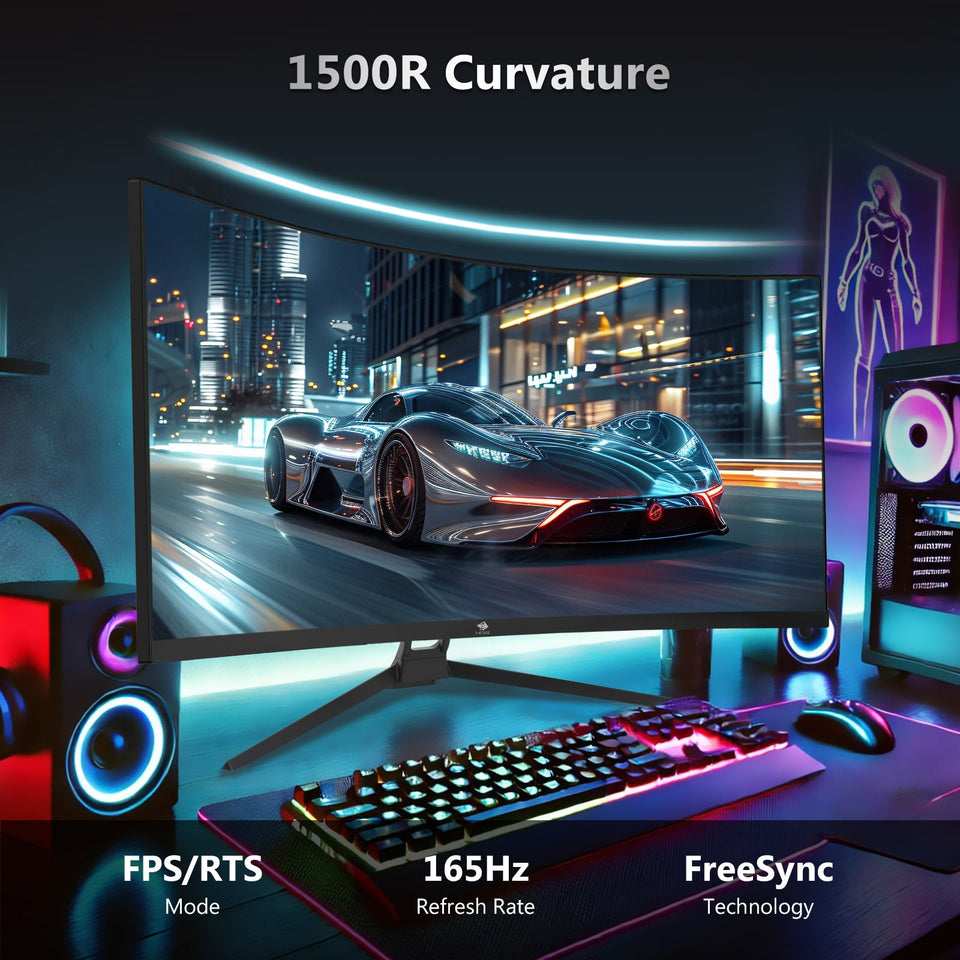 Z-EDGE UG34 34 Ultrawide 2K Curved Gaming Monitor with 165Hz Refresh Rate. 21:9 Aspect Ratio. 1ms MPRT. 3440x1440 Resolution. 1500R Curvature. VA Panel. 178 Viewing Angles. AMD Freesync