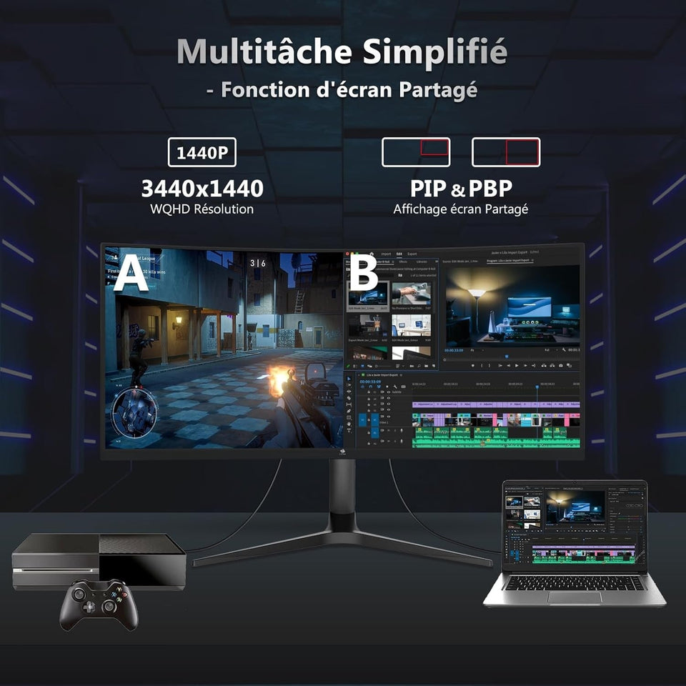 34Inch Ultrawide Gaming Monitor. WQHD(3440*1440P) 165Hz Curved Monitor.1500R. 99% sRGB. Computer Monitor That Support AMD Freesync. HDMI 2.0 & Displayport 1.4.Wall Mountable Installs-Black