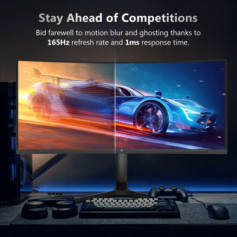 Z-Edge 34 Ultrawide 2K Curved Gaming Monitor with 165Hz Refresh Rate. 21:9 Aspect Ratio. 1ms MPRT. 3440x1440 Resolution. 1500R Curvature. VA Panel. 178 Viewing Angles.