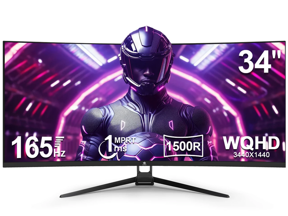 34Inch Ultrawide Gaming Monitor. WQHD(3440*1440P) 165Hz Curved Monitor.1500R. 99% sRGB. Computer Monitor That Support AMD Freesync. HDMI 2.0 & Displayport 1.4.Wall Mountable Installs-Black