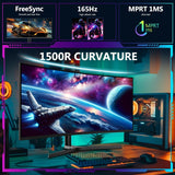 34Inch Ultrawide Gaming Monitor. WQHD(3440*1440P) 165Hz Curved Monitor.1500R. 99% sRGB. Computer Monitor That Support AMD Freesync. HDMI 2.0 & Displayport 1.4.Wall Mountable Installs-Black