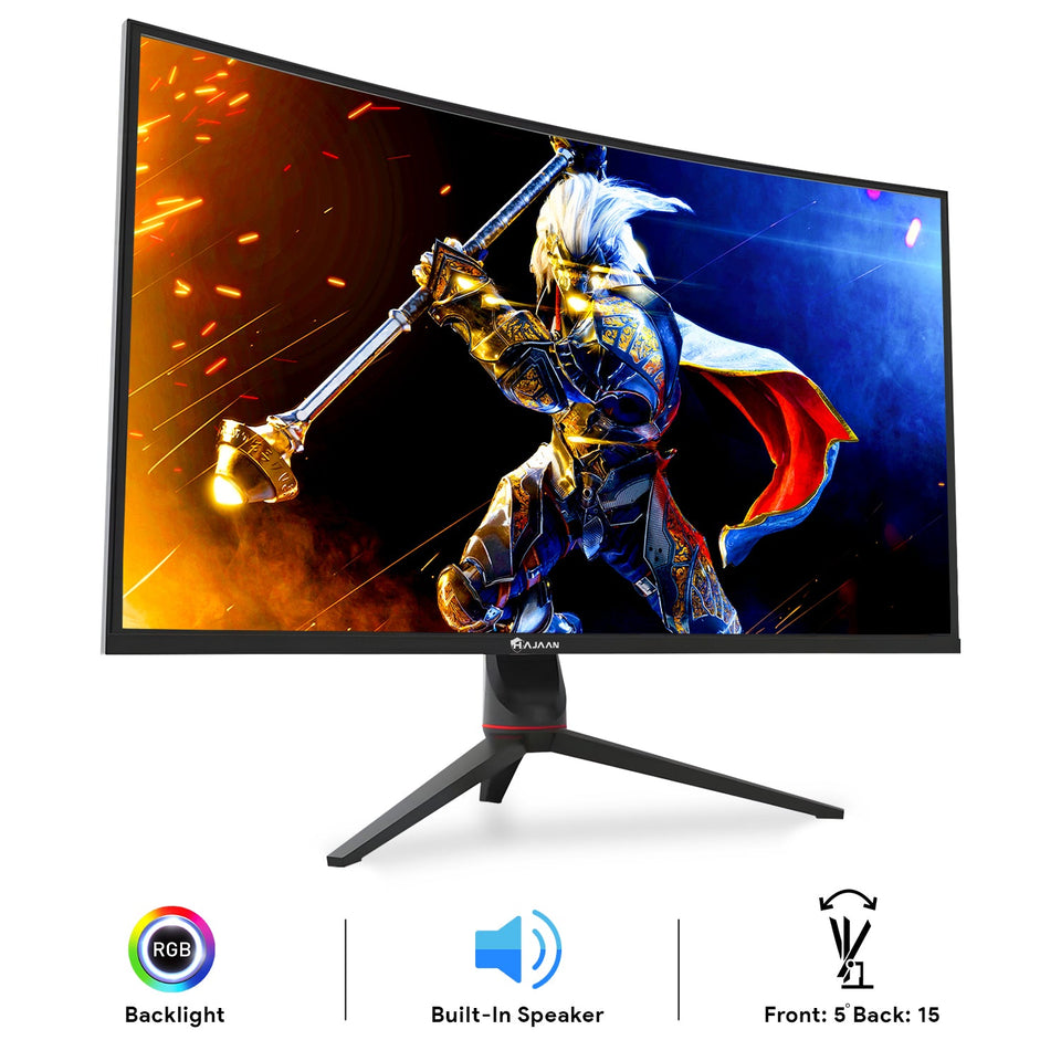 HAJAAN 32 Inch FHD 1080p Curved Gaming Monitor with RGB Lighting 200Hz Refresh Rate with VA Display. Built-in Speakers. Tilt Adjustment. Wall Mountable 2x HDMI. DP (X3223C) - Black