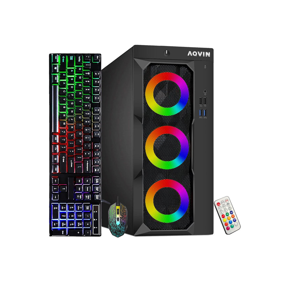 AQVIN Gaming Desktop Computer Tower PC. Intel Core i5 - i7 8th Gen CPU.  32GB DDR4 RAM. 1TB SSD Storage. RX 550/GTX1630/1050Ti/1650. Windows 11 Pro. RGB Keyboard and Mouse - Refurbished