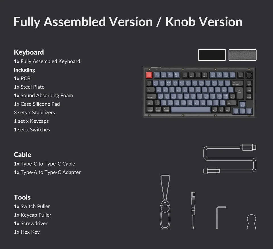 Keychron V1 Knob QMK Frosted Black RGB ISO UK ABS K Pro Red