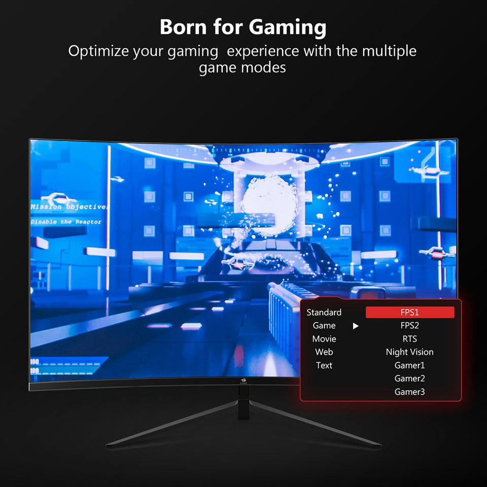 Z-EDGE 24 Inch Curved Gaming Monitor 180Hz 1ms MPRT. 16:9 Full HD LED Monitor. VA Panel. 300cd/m² Brightness. HDMI DP Port - Black